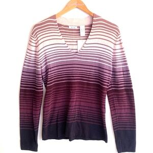 (B38) Vintage‎ Liz & Co. Long-sleeve V-neck striped sweater, Size XL, NWT
